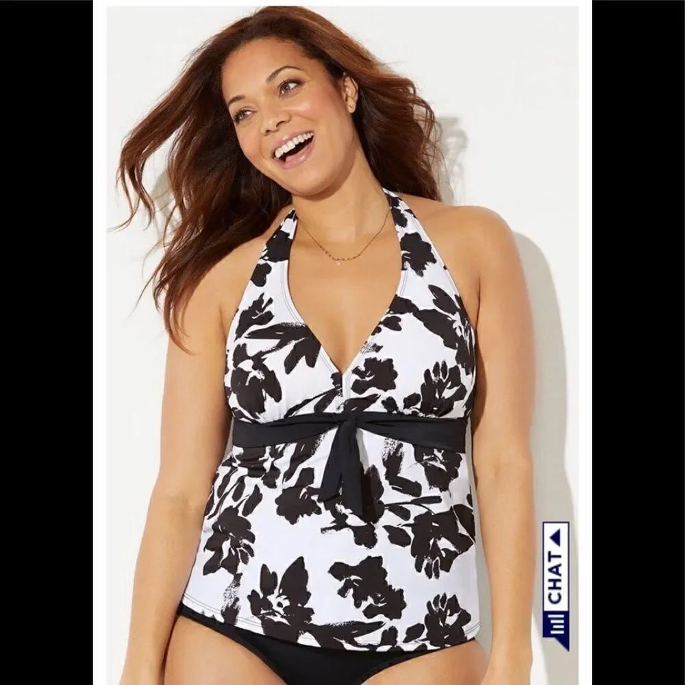 Swimsuits for all blk/white floral tankini top 20